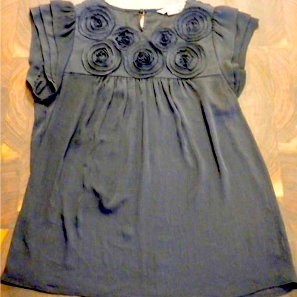 Sheer black top with raised flowers - Picture 1 of 5